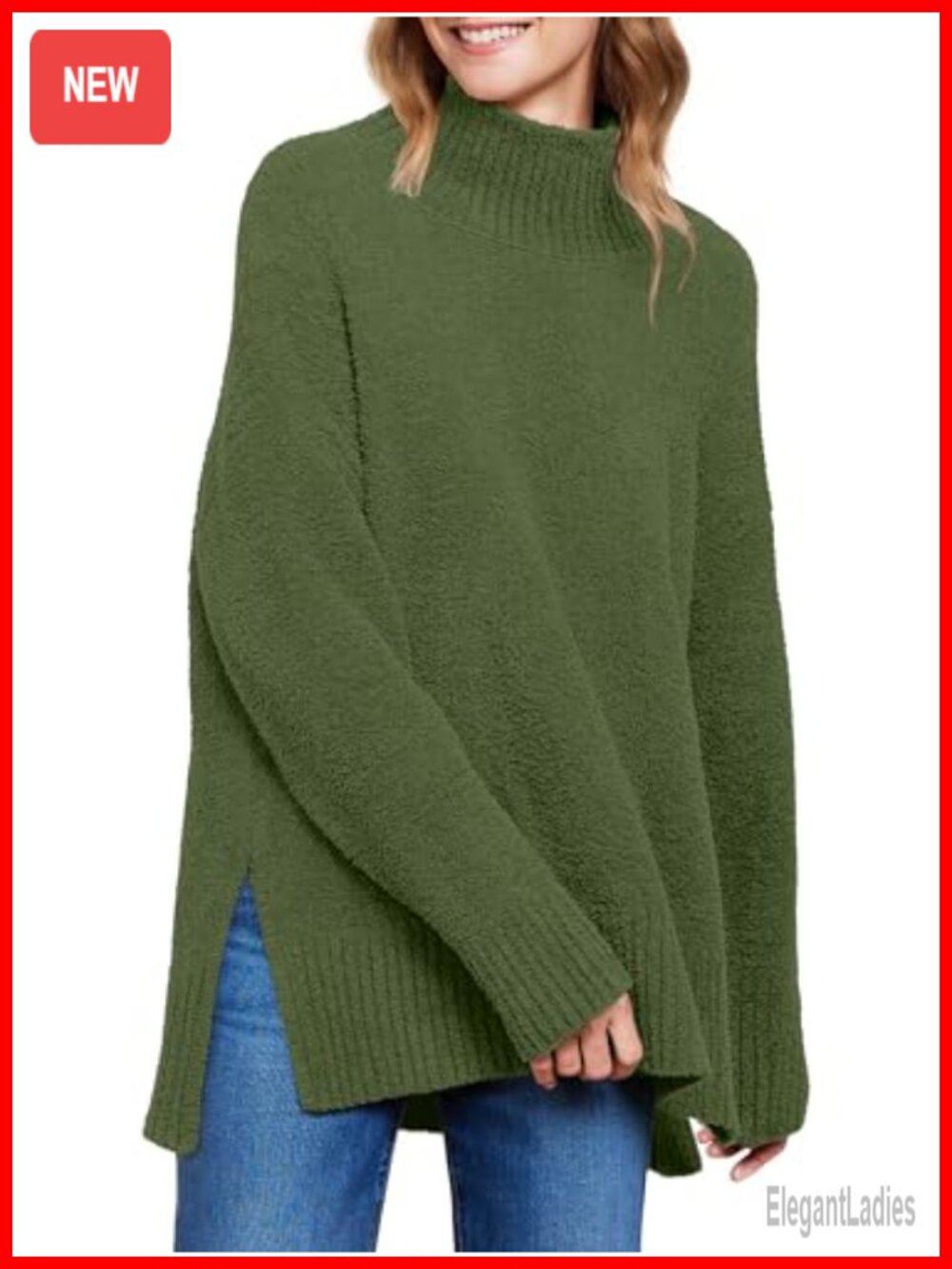 Oversized Turtleneck Sweater Pullover High Low Asymmetric Hem Long Sleeve Cozy